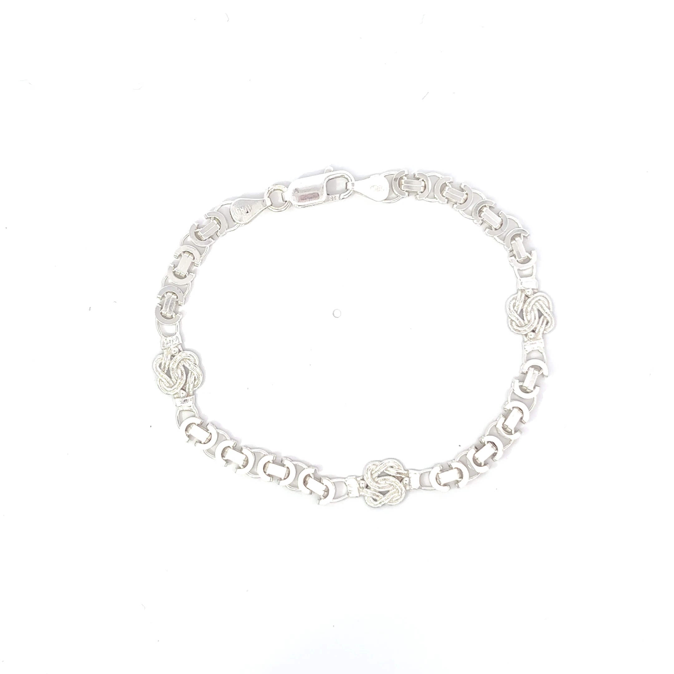 ''Drew'' Zilveren platte koningsarmband met mattenkloppers (9mm)