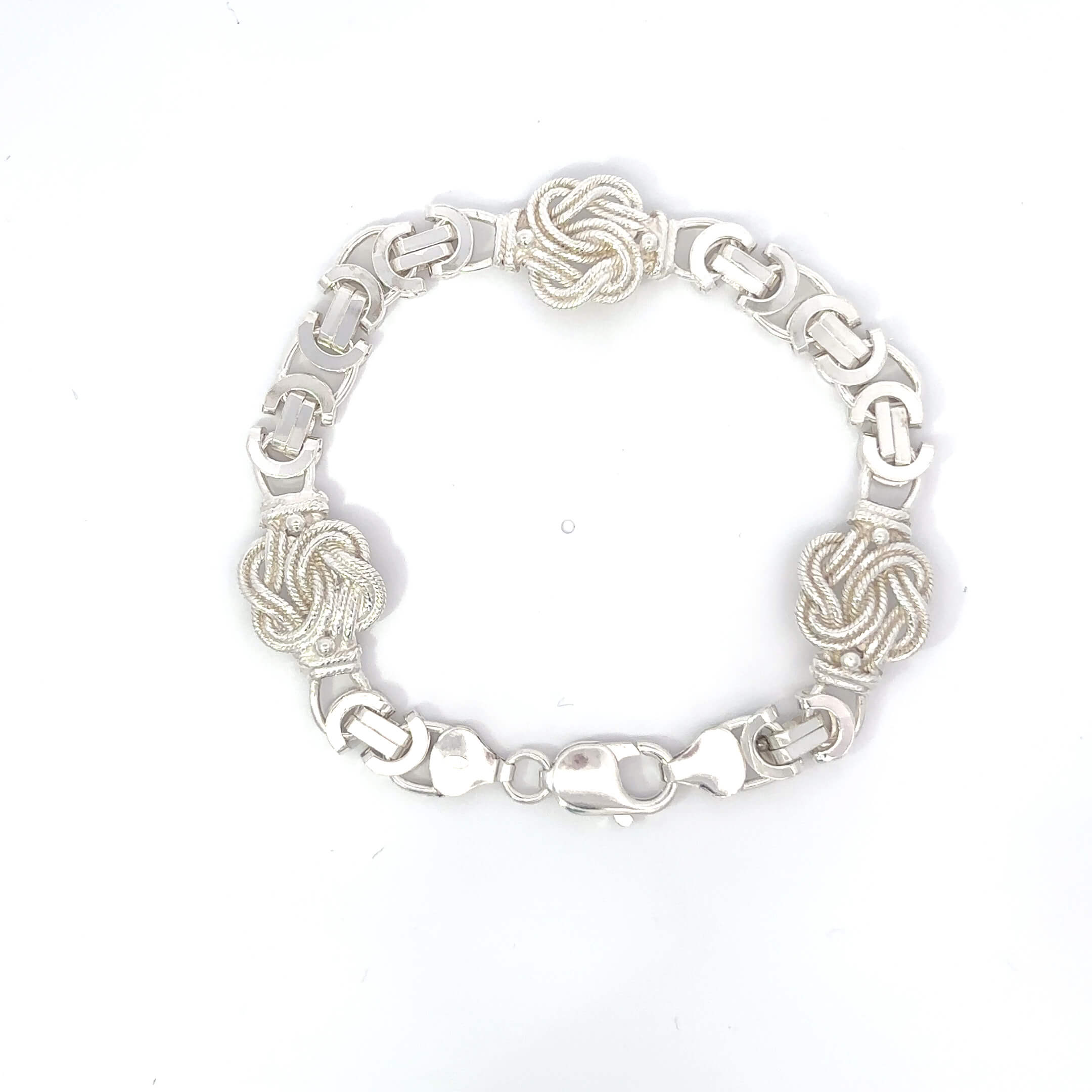 ''Logan'' Zilveren platte koningsarmband met mattenkloppers (15mm)