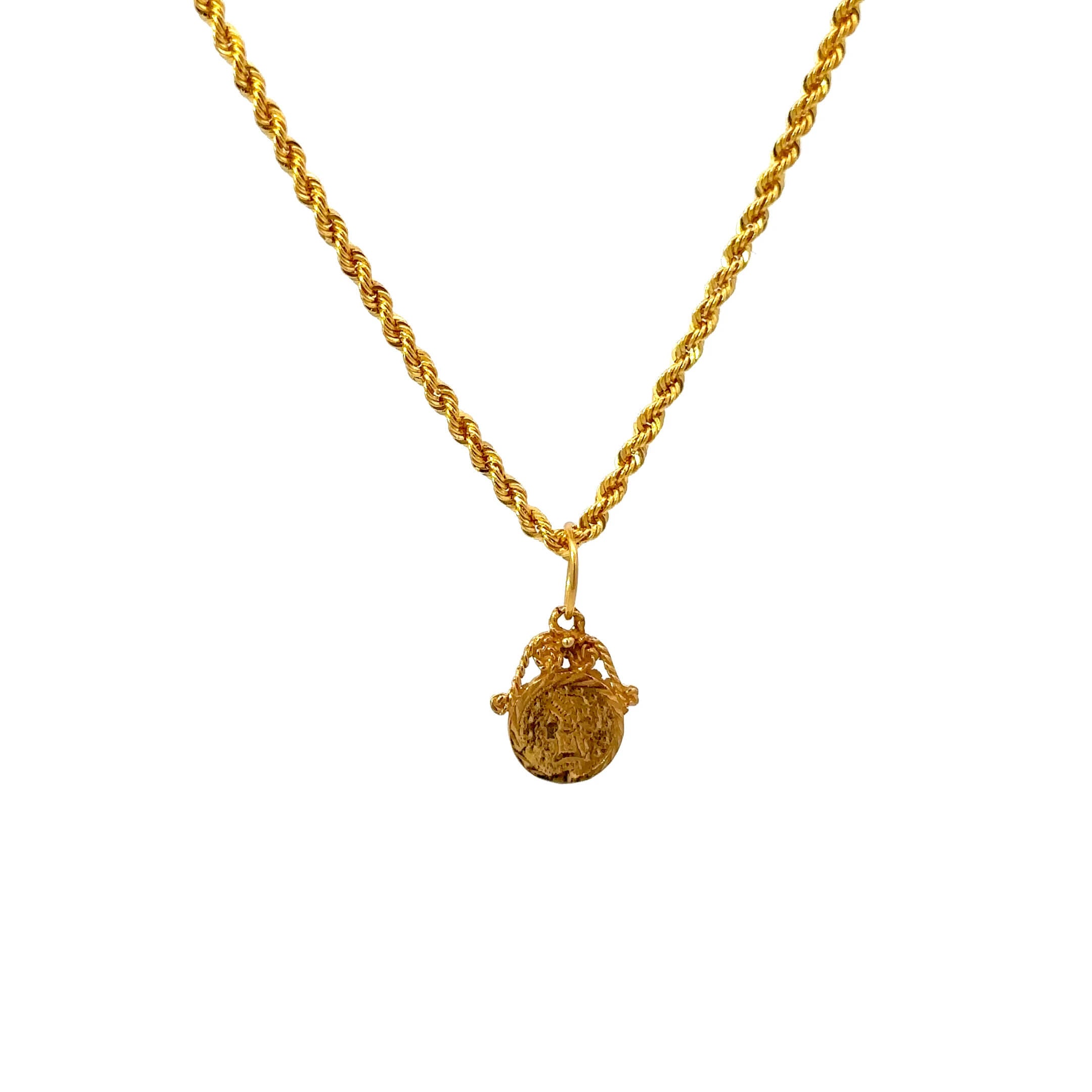 ''Lyric'' Gouden 14k rope chain (kinder)ketting met gouden munt