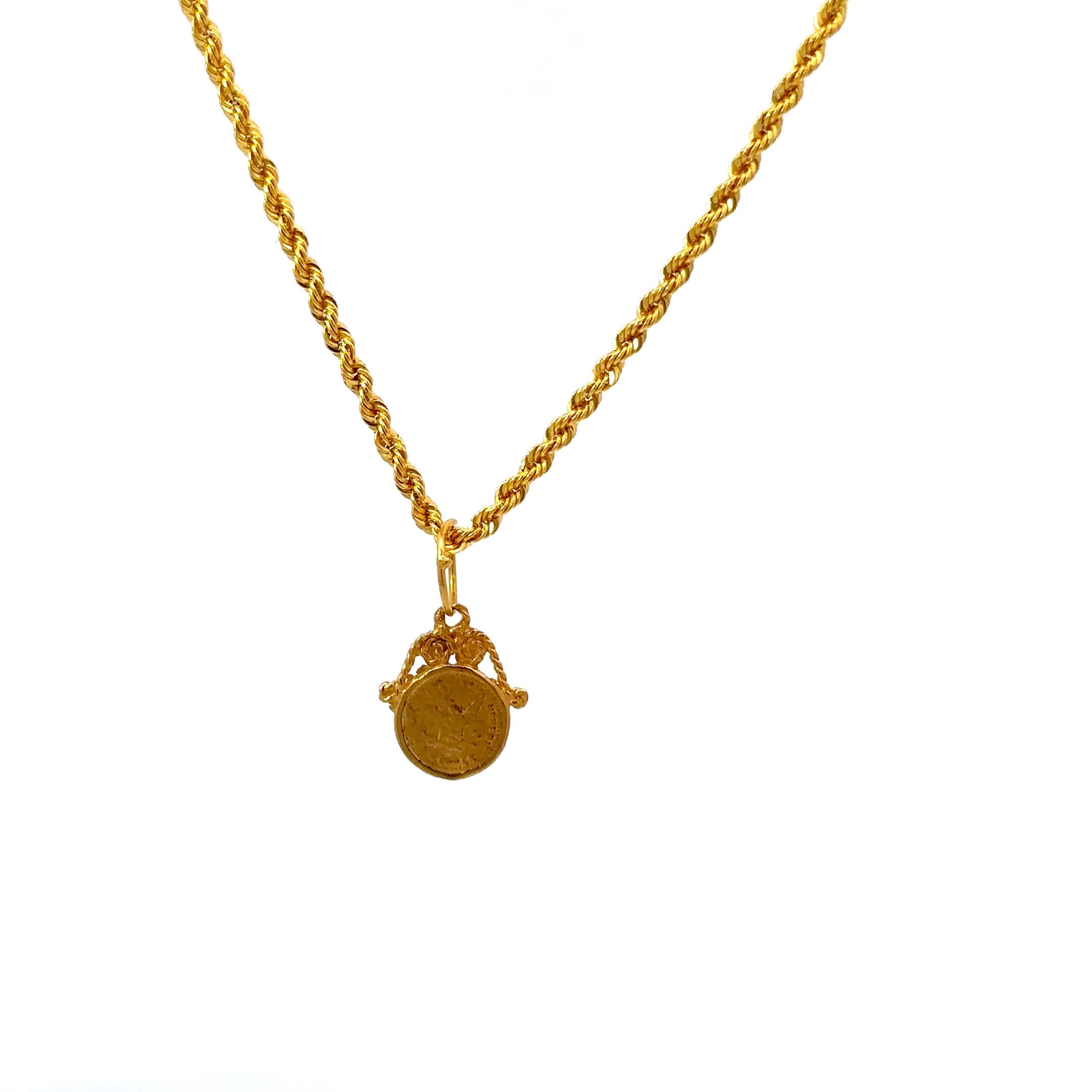 ''Lyric'' Gouden 14k rope chain (kinder)ketting met gouden munt