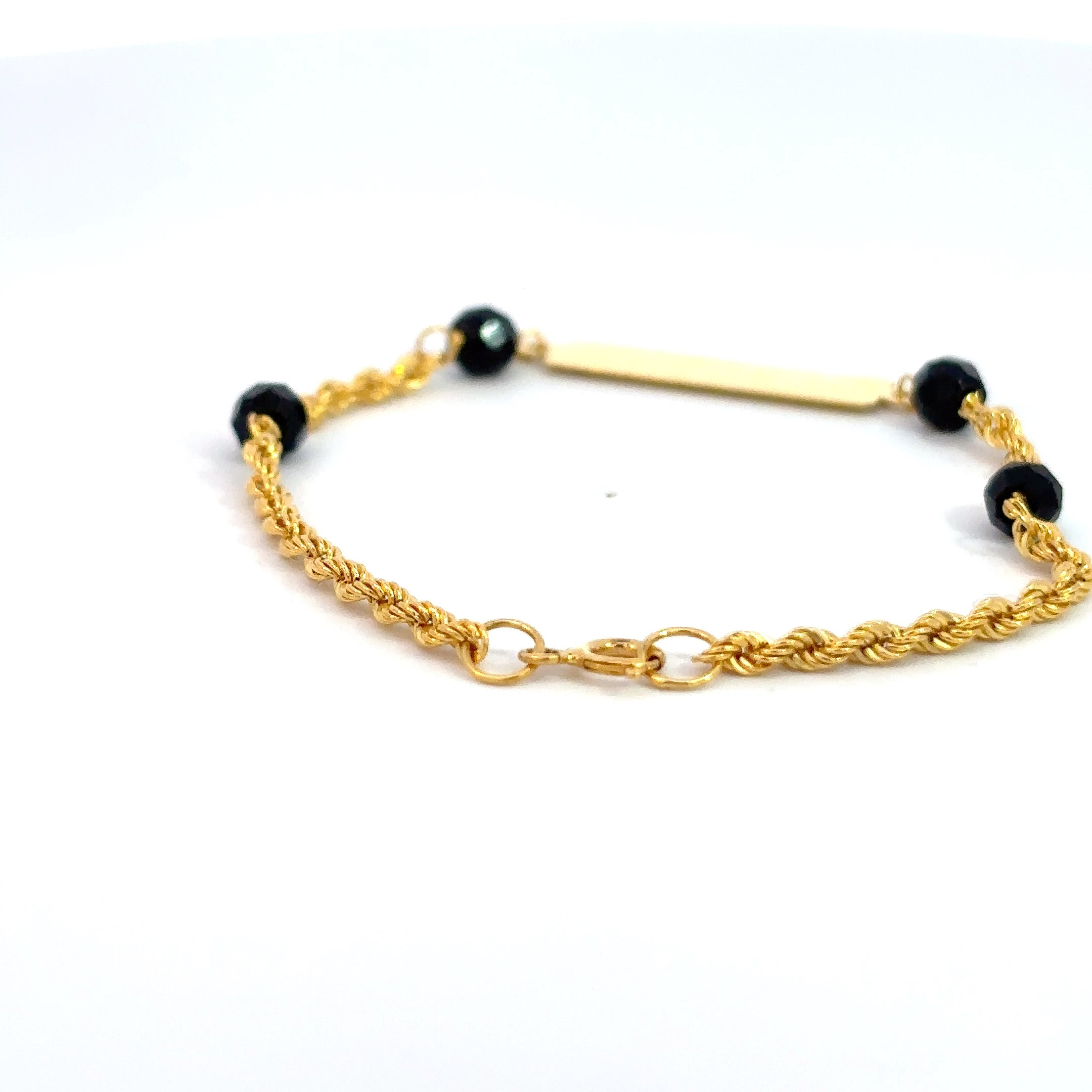 ''Maro'' 14k babybracelet met naamplaat, rope chain en (ogri ai) kralen