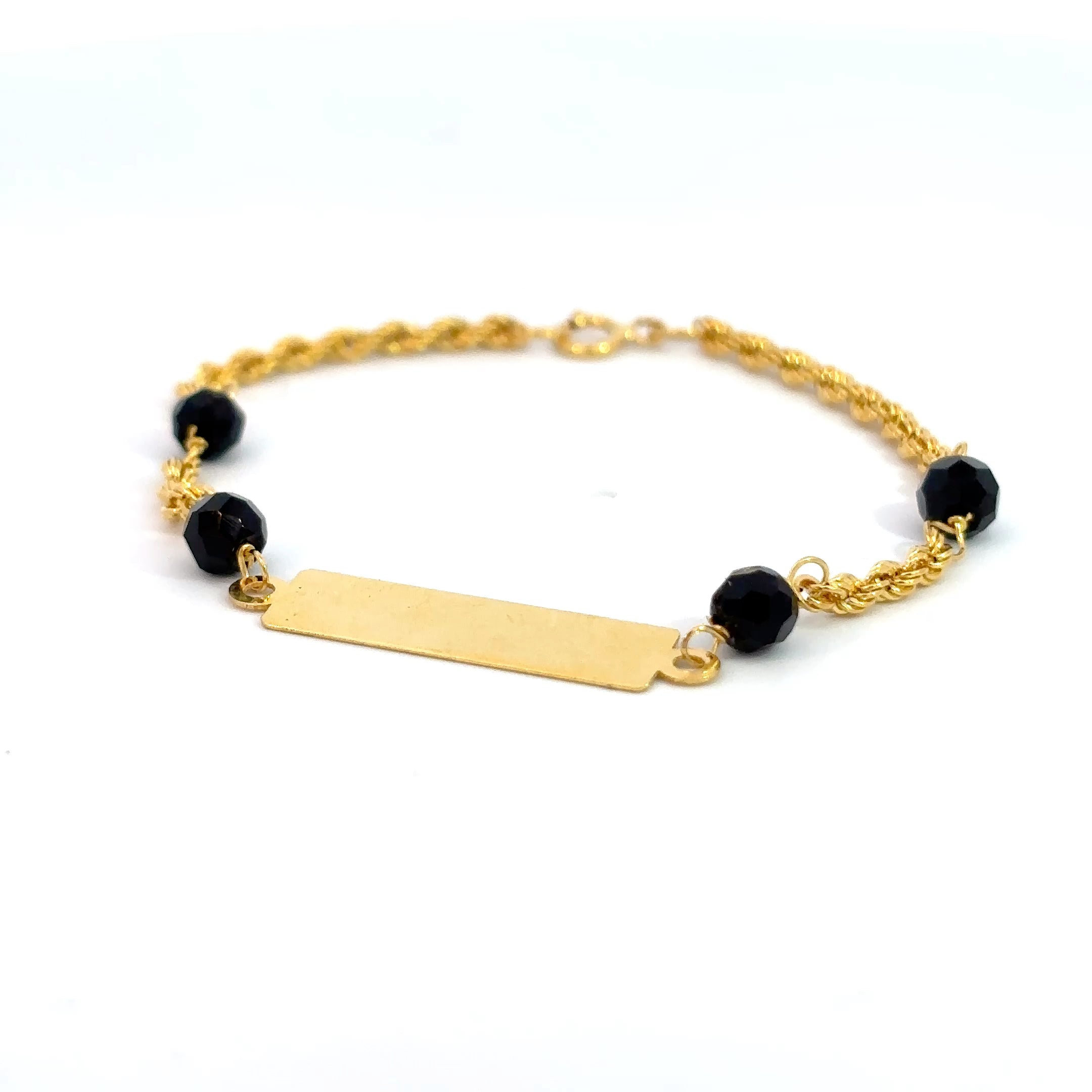 ''Maro'' 14k babybracelet met naamplaat, rope chain en (ogri ai) kralen