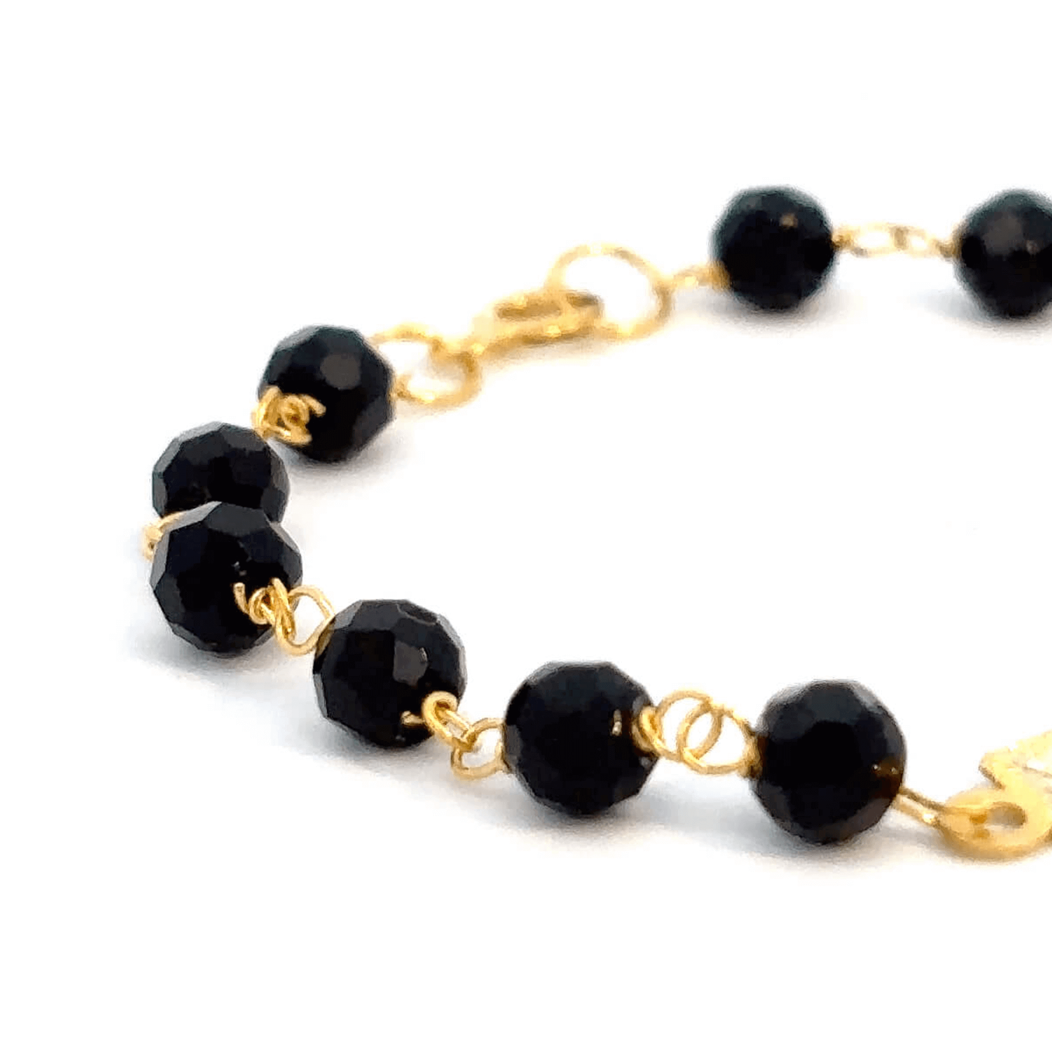 ''Indigo'' Gouden 14k babybracelet met ogri-ai kralen en naamplaat